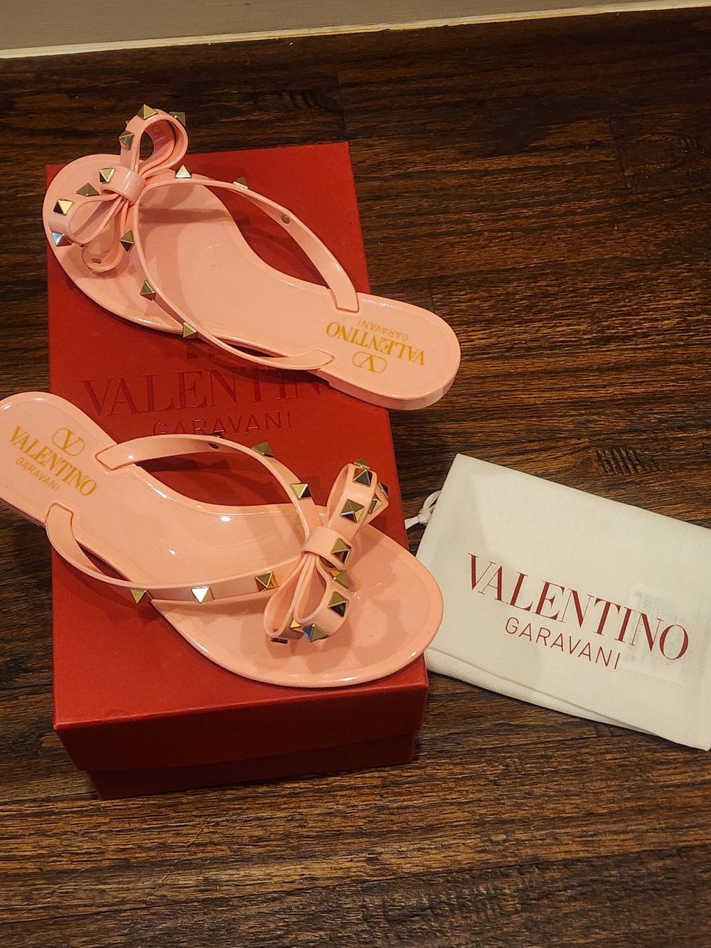Valentino Garavani Pink Bow Jelly Sandals with Gold Studs - Women's